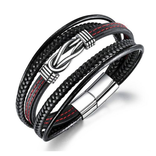 Stainless Steel Bracelet Cool Magnetic Sucker Release Buckle Stylish Guy's Titanium Steel Bracelet Men's Leather Bracelet Gb1370