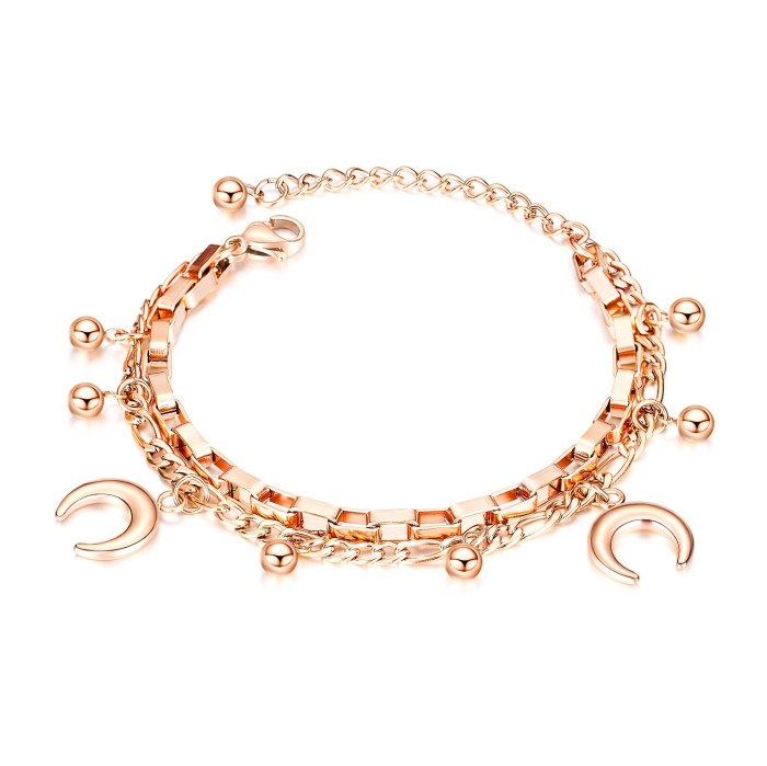 Ornament Fashion Multi-Layer Stainless Steel Bracelet Women round Beads Heart Titanium Steel Women's Bracelet Jewelry Gb1038