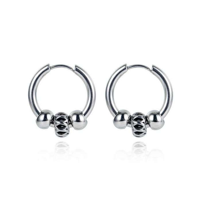 Japanese and Korean Popular Beaded Stainless Steel Earrings Student Fashion All-match Men Ear Stud Earring Ornament Gb590