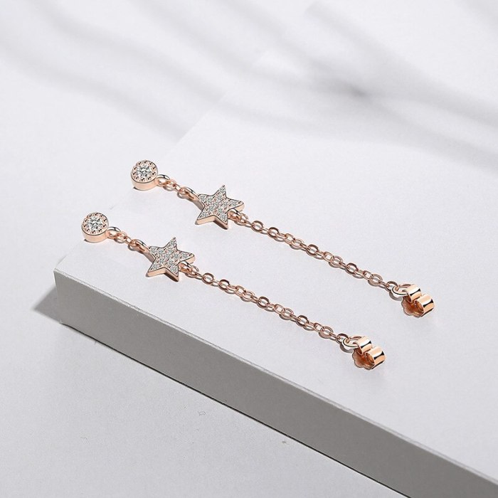 S925 Sterling Silver Ornament Female Korean-Style All-match Five-Pointed Star Short Ear Pendant Cool Can Wear Ear Stud Mle399