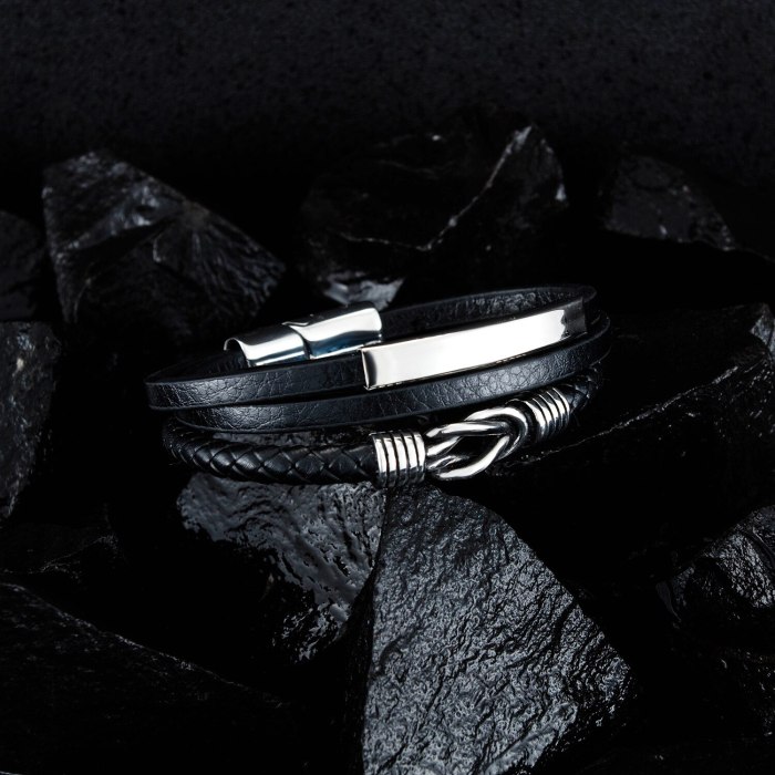 New Leather Rope Bracelet Stainless Steel Leather Woven Bracelet Multi-Layer Men's Titanium Steel Jewelry Gb1372