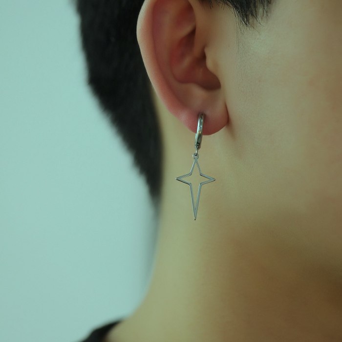 Men's Earrings Creative Cross Star Ear Pendant Men's Titanium Steel Cool Geometric Trend Korean-Style Stud Earring Gb598