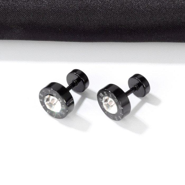 Stainless Steel Earrings Wholesale Street Retro Men's Roman Digital Round Diamond Set Titanium Steel Stud Earring Gb600