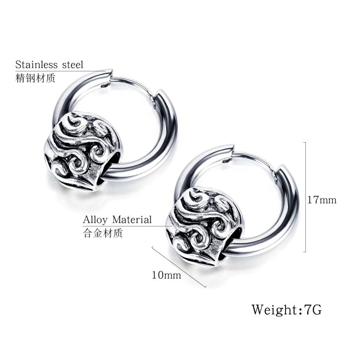 New Street Hip Hop Titanium Steel Earrings Simple Circle Geometric Retro Diverse Stud Earring Male Jewelry Gb601