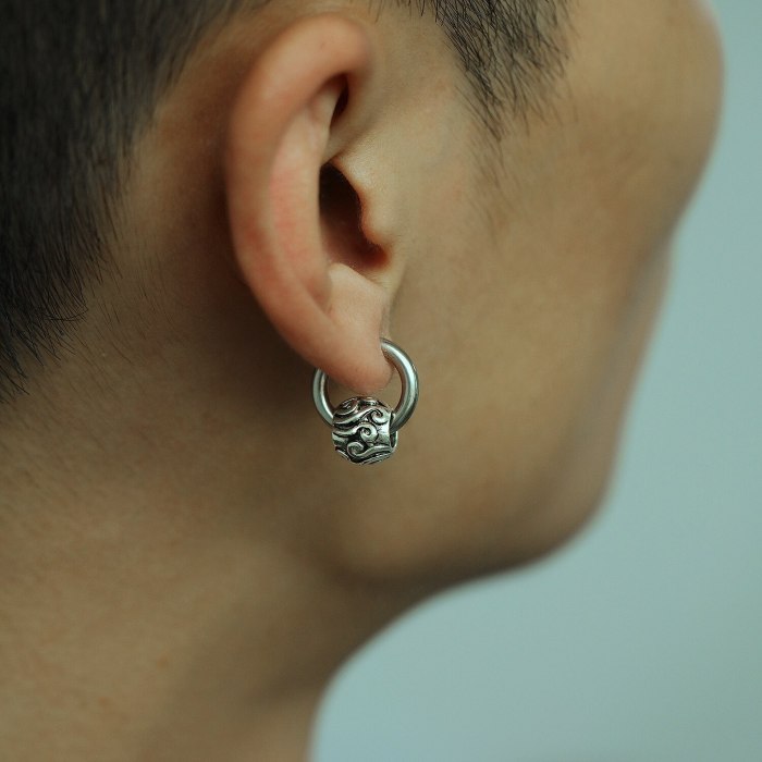 New Street Hip Hop Titanium Steel Earrings Simple Circle Geometric Retro Diverse Stud Earring Male Jewelry Gb601