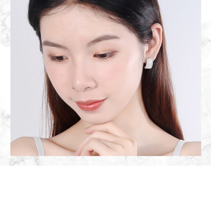 Geometric Semicircle Opal Stud Earring Female C- Shaped Earrings Korean Temperament All-match Jewelry  Xzed887