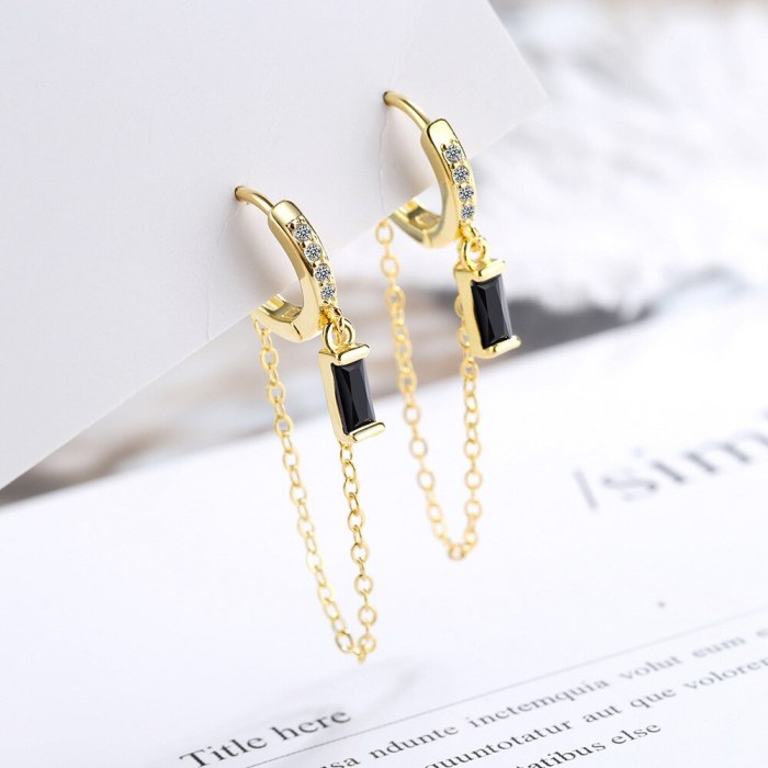 Simple Long Tassel Earrings Small Ear Clip All-match Diamond Set Stud Earring Elegant Korean Earrings Ear Chain Female Xzeh559