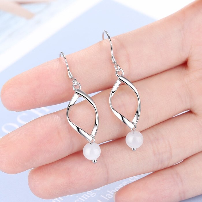 Korean Style Elegant Ear Rings Simple Long Twisted Ear Pendant Tassled Opal Earrings Xzeh558