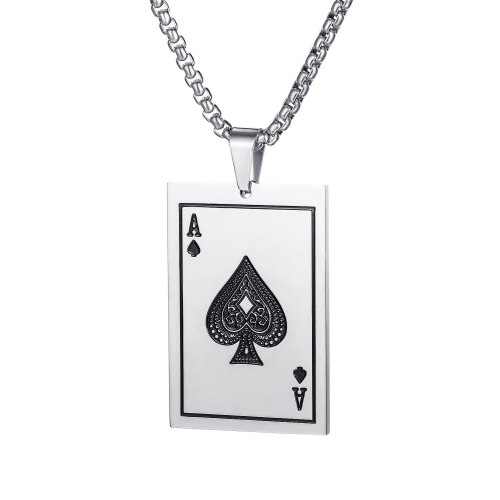 New Wholesale Fashion All-match Titanium Steel Black Peach a Poker Pendant Cool Fashion Men's Necklace Gb1670