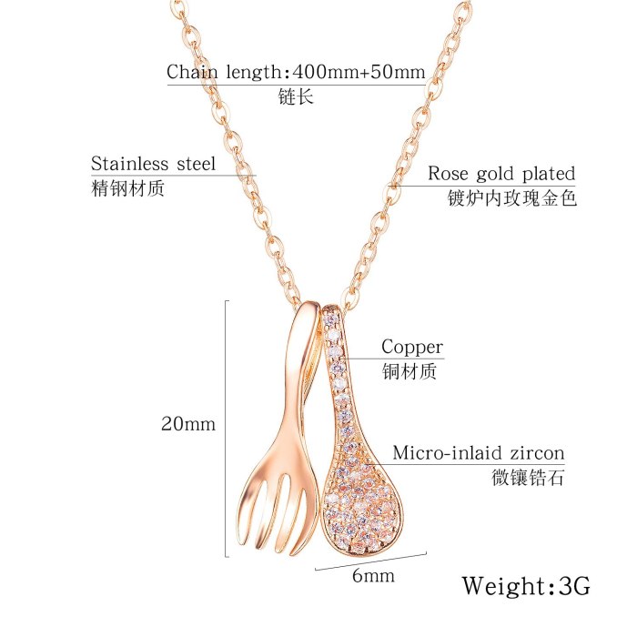 2020 New Fashion Stainless Steel Necklace Spoon Fork Pendant Clavicle Chain Necklace Gb1683