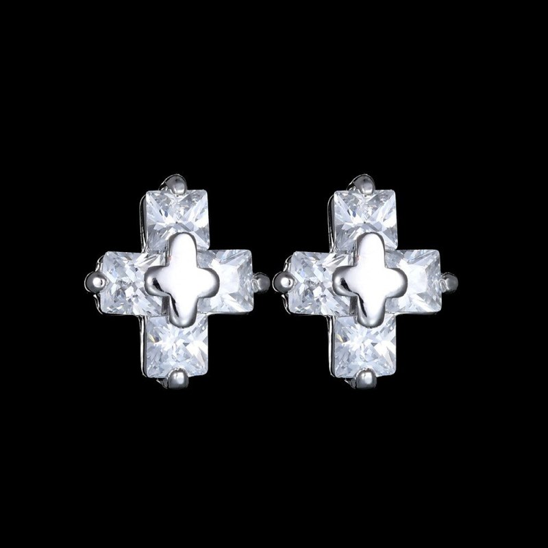 Cross Stud Earring  AAA Square Small Zircon Ear Stud Men and Women Universal All-match Classic Earring Qxwe540