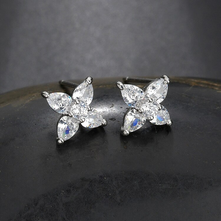 Classic Cool Stud Earring Korean-Style Copper Inlaid AAA Zircon Creative Flower Girl's All-match Earring Qxwe1211