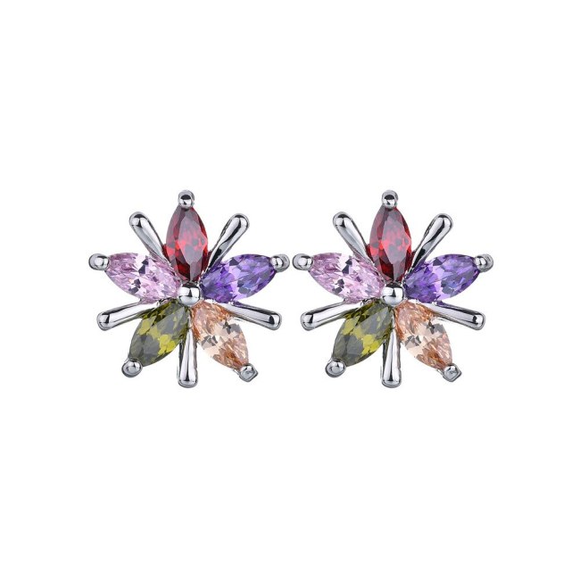Flower  Stud Earring Multi-Color AAA Crystal Zircon Copper Inlaid  Stud Earring Fashion Simple Ear Stuornament Qxwe238