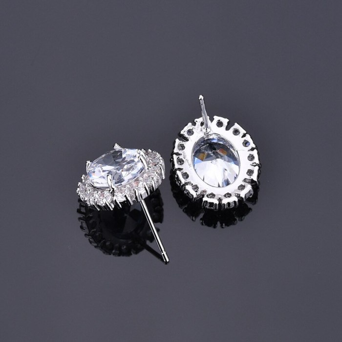 Oval Earring AAA Zircon Inlaid High-End Stud Earring Korean-Style Ear Stud Atmospheric All-match Jewelry Qxwe1124