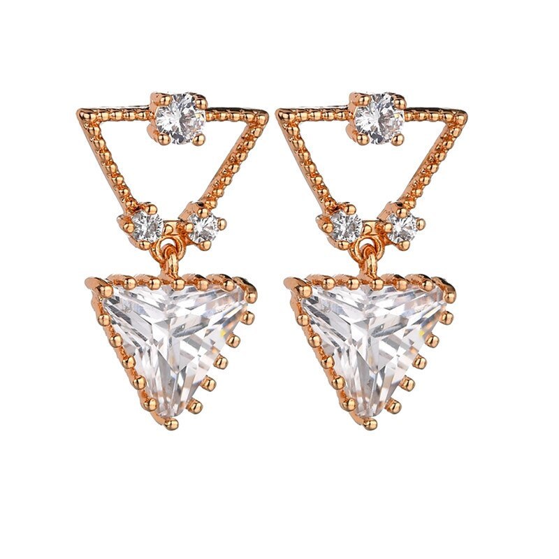 AAA Zircon Copper Inlaid  Stud Earrings Korean-Style Creative Geometric Triangle Earring Gold Plated Qxwe1198