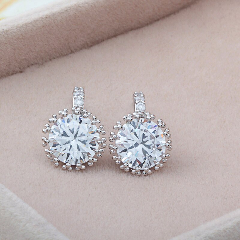 Korean-Style Fashion  Stud Earring Exquisite Super Shiny Zircon Inlaid Taiyanghua-Shaped Platinum Plated Earring Qxwe576