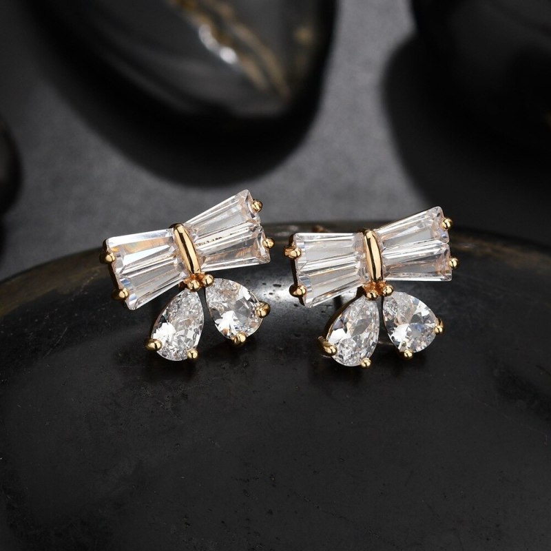 Korean-Style Stud Earring Bow Earring Copper Inlaid AAA Zircon Earring Jewelry Qxwe841