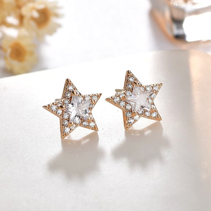 Five-Star  Stud Earrings Korean Geometric Zircon Earring 925 Sterling Silver Needle Women's Fashion New Style Gift  Qxwe1179