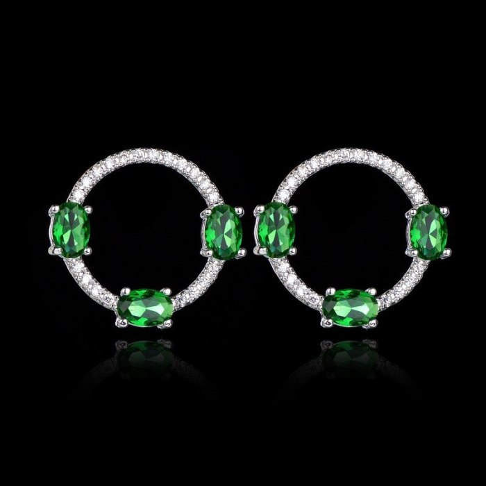 Korean Fashion Cool Stud Earring S925 Sterling Silver Pin Zircon Diamond Set Stud Earrings Emerald Earrings Qxwe878