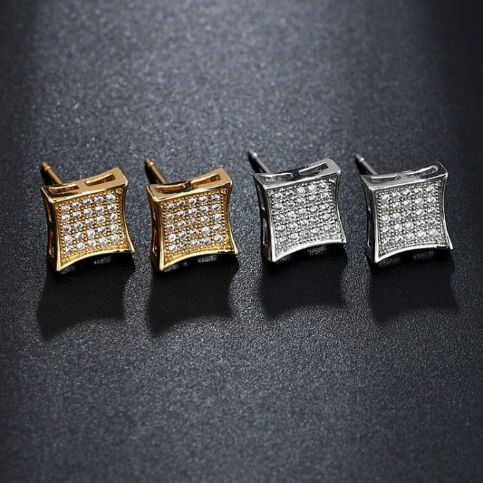 Square  Stud Earring Jewelry AAA Zircon Micro Pave European and American Quality Stud Earring Fashion Luxury Jewelry Qxwe772