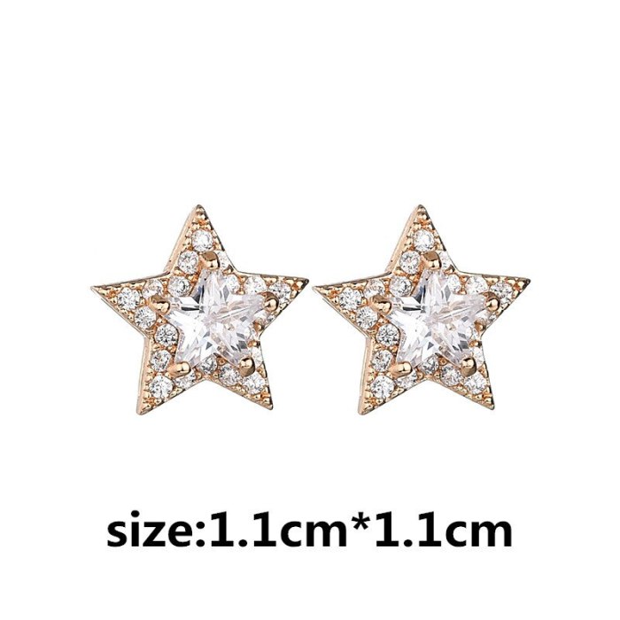 Five-Star  Stud Earrings Korean Geometric Zircon Earring 925 Sterling Silver Needle Women's Fashion New Style Gift  Qxwe1179