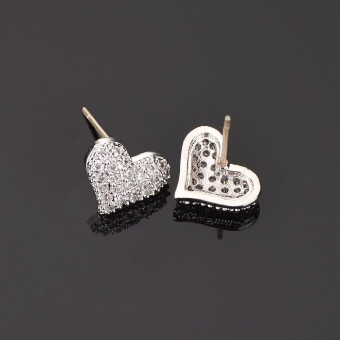 Heart-Shaped  Stud Earring S925 Sterling Silver Ear Pin  Zircon Micro Pave Female Earring Korean Fashion Accessories Qxwe928