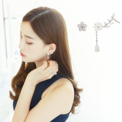 Asymmetric Flower  Stud Earring New Style Earrings Elegant Zircon Drop Earring Pendant Silver Pin Qxwe859