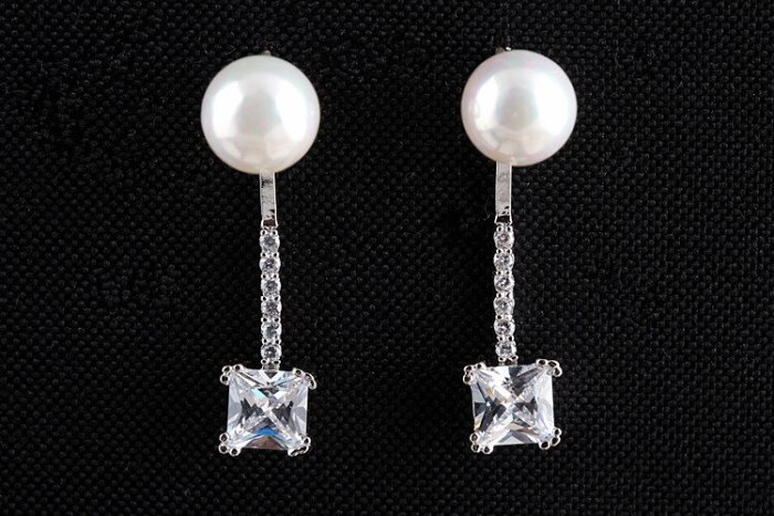 Two-Piece Fashion  Stud Earring Korean-Style AAA Zircon  Stud Earrings S925 Silver Pin Pearl Earring Jewelry Qxwe694