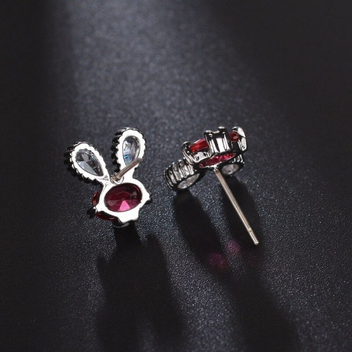 Rabbit  Stud Earring Copper AAA Zircon Inlaid Cartoon Earrings Fashion Korean-Style All-match Earring Jewelry Qxwe317