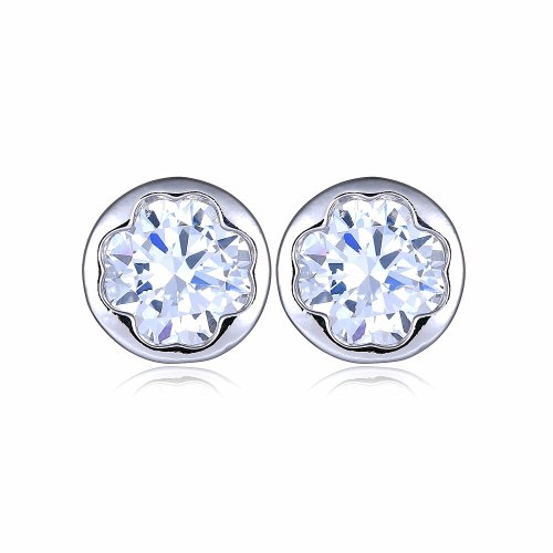 Lucky Flower  Stud Earring Inlaid Pomegranate Zircon Plated Platinum  Stud Earring Jewelry Simple and Versatile Earring Qxwe056