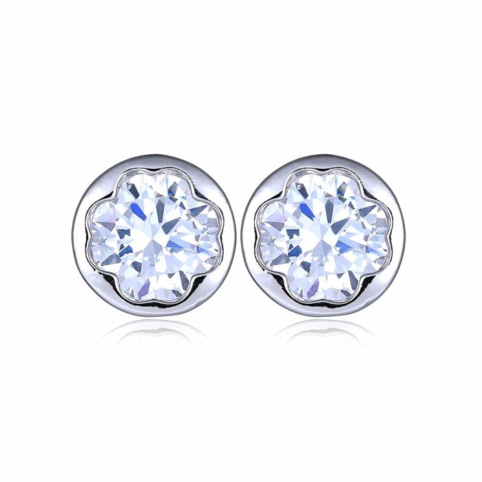 Lucky Flower  Stud Earring Inlaid Pomegranate Zircon Plated Platinum  Stud Earring Jewelry Simple and Versatile Earring Qxwe056