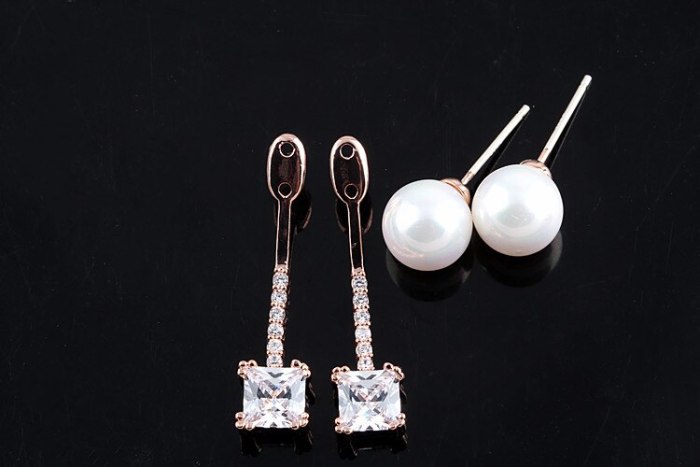 Two-Piece Fashion  Stud Earring Korean-Style AAA Zircon  Stud Earrings S925 Silver Pin Pearl Earring Jewelry Qxwe694