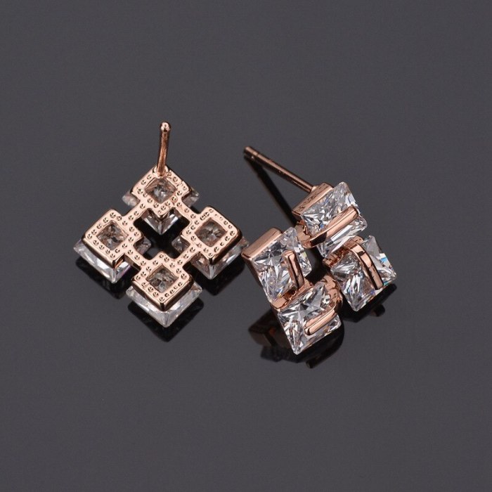 Rubik's Cube Stud Earrings AAA Zircon Inlaid Korean-Style Shiny Fashion Jewelry Girls Stud Earrings Qxwe1066