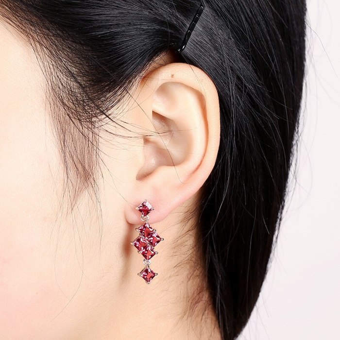 Drop Earrings AAA Zircon Inlaid Geometric Earrings S925 Silver Pin Earrings Korean-Style Stud Earring Women's Jewelry Qxwe719