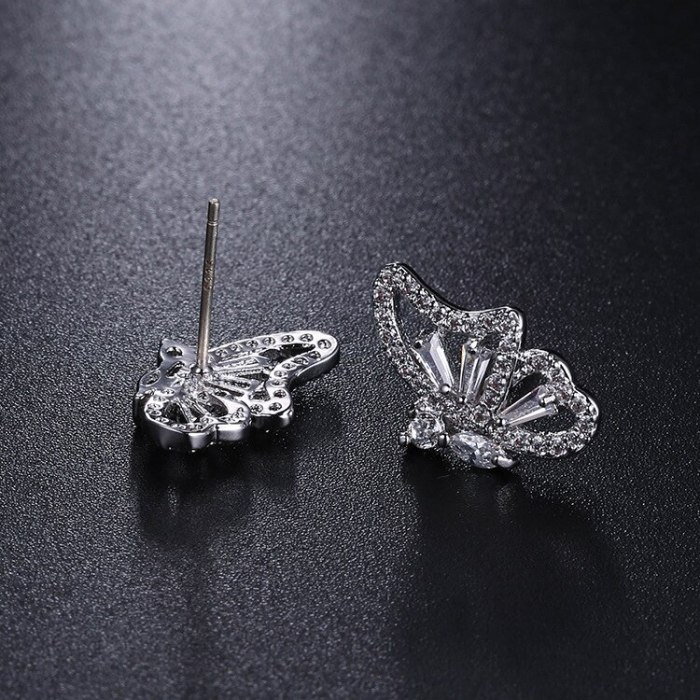 Micro Pave AAA Zircon Stud Earring Korean Creative Butterfly Stud Earring 925 Sterling Silver Ear Pin Fashion Animal Qxwe1011