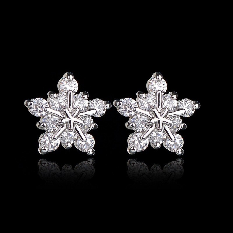 Snowflake Stud Earring AAA Zircon Inlaid Elegant Korean-Style Women's Platinum-Plated Earring Qxwe1032