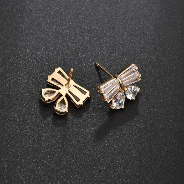 Korean-Style Stud Earring Bow Earring Copper Inlaid AAA Zircon Earring Jewelry Qxwe841