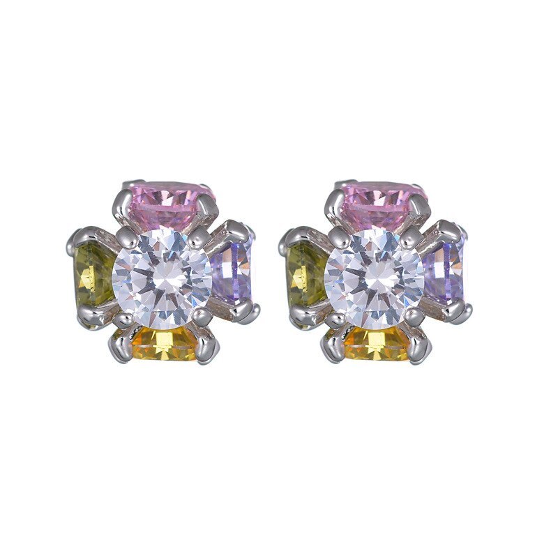 Flower Ball Colorful AAA Zircon Inlaid  Stud Earring Fashion Earring Jewelry Qxwe011