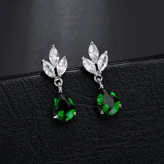 Triple-Leaf Earring AAA Zircon Inlaid Earrings Korean-Style Exquisite Stud Earring Bridal Earring Jewelry Qxwe1322