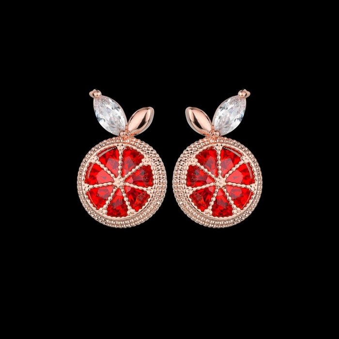 Korean-Style Crystal Stud Earring Grapefruit Fruit Element Ear Stud S925 Sterling Silver Pin Fashion Creative Earrings Qxwe1339