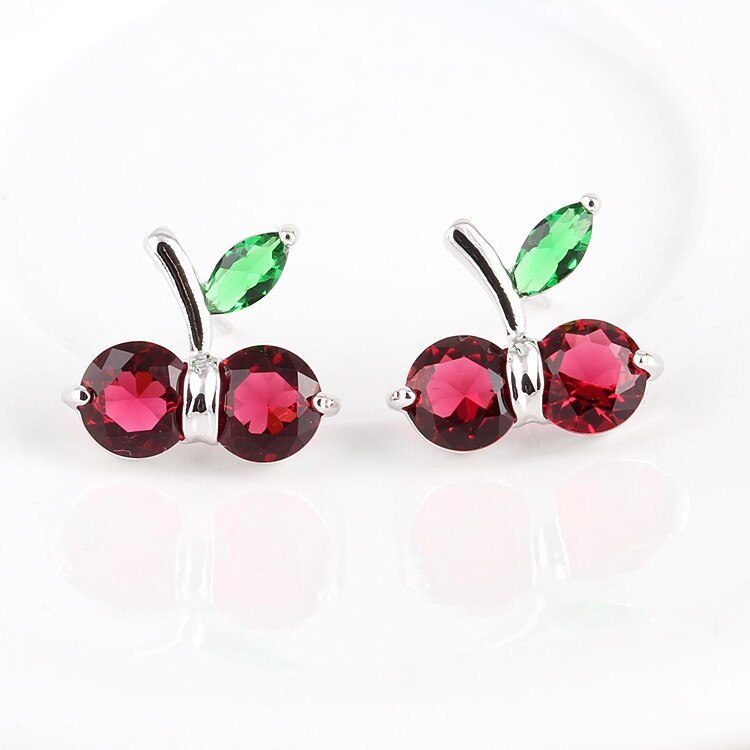 South Korea Sweet Cute New Red Cherry Fashion Jewelry All-match Diamond Set Simple Temperament Stud earring Jewelry Qxwe490