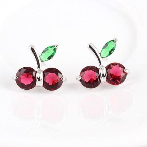 South Korea Sweet Cute New Red Cherry Fashion Jewelry All-match Diamond Set Simple Temperament Stud earring Jewelry Qxwe490