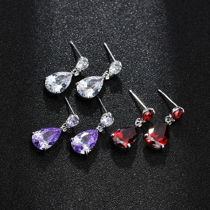 Drop Zircon Copper Inlaid Earrings Simple and Versatile Stud Earrings Platinum-Plated Anti-Allergy Pin Earring Pendant Qxwe245