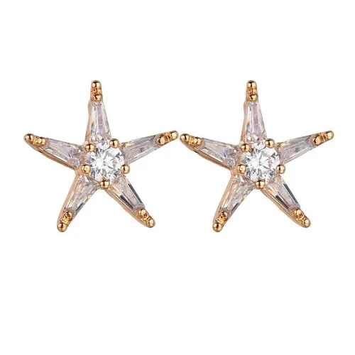 Copper Alloy Inlaid Zircon Five-Star Women's Earrings Plated Platinum Stud Earrings Champagne Gold Jewelry Qxwe1168