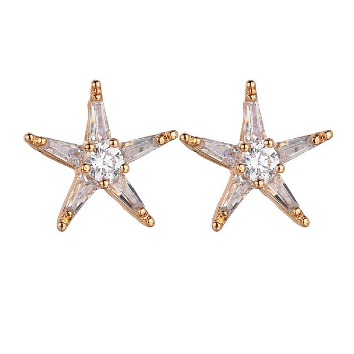 Copper Alloy Inlaid Zircon Five-Star Women's Earrings Plated Platinum Stud Earrings Champagne Gold Jewelry Qxwe1168