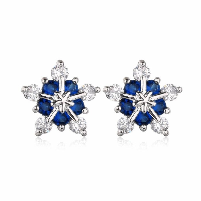 Snowflake Stud Earring AAA Zircon Inlaid Elegant Korean-Style Women's Platinum-Plated Earring Qxwe1032