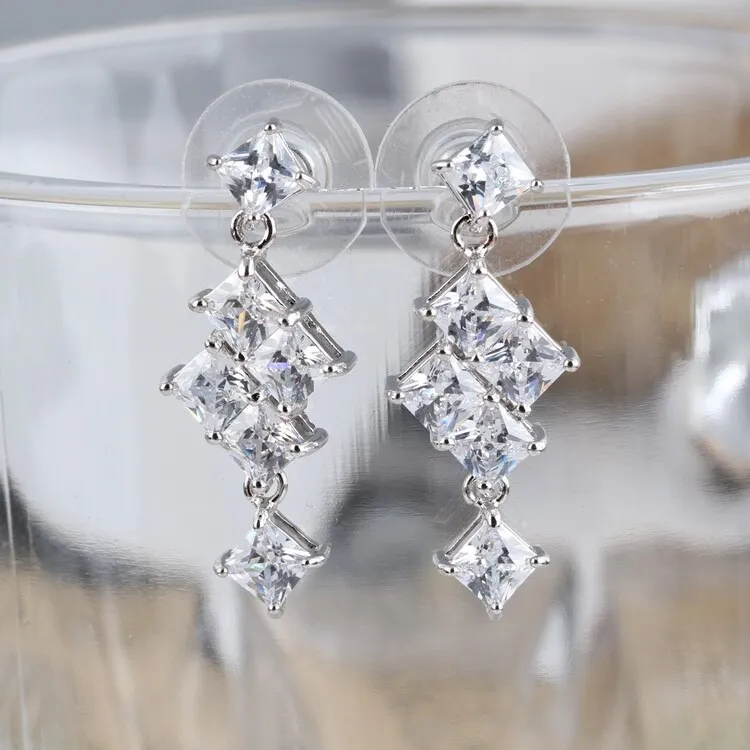 Drop Earrings AAA Zircon Inlaid Geometric Earrings S925 Silver Pin Earrings Korean-Style Stud Earring Women's Jewelry Qxwe719