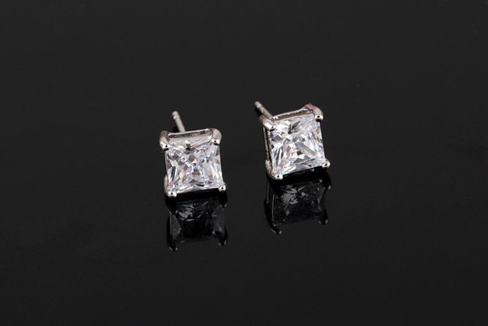 Korean-Style Exquisite Stud Earring Square AAA Zircon Inlaid Earrings Platinum Electroplated Earring Jewelry Qxwe425