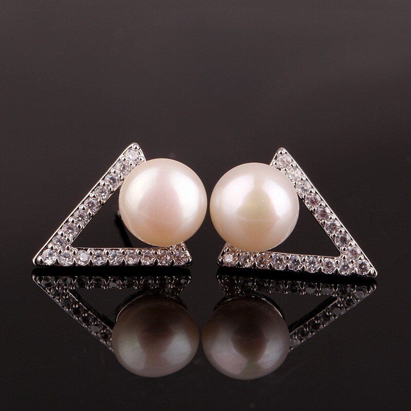 Triangle Temperament Freshwater Pearl Simple  Stud Earring Women's Korean-Style All-match Earrings Jewelry Qxwe889