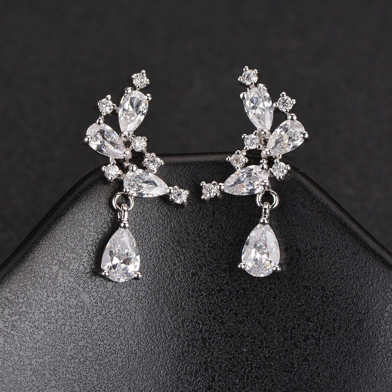 Korean-Style  Stud Earrings Symmetrical Copper Inlaid AAA Zircon Drop Earrings Pendant Girl's Earring Jewelry Qxwe890
